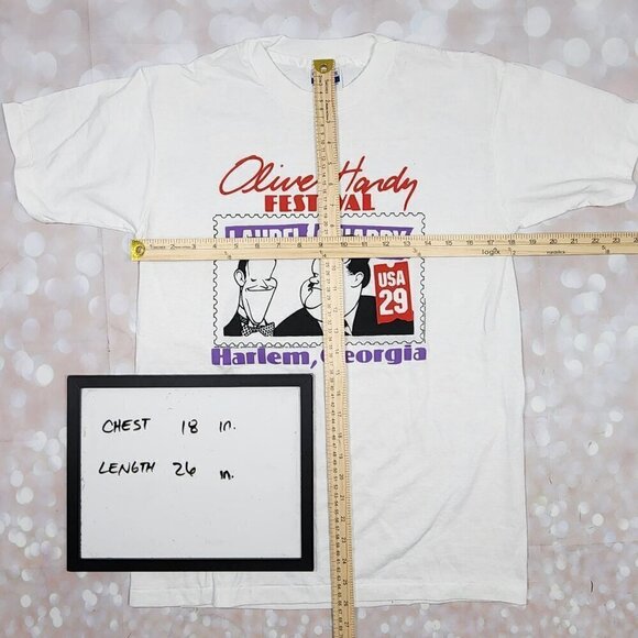 Laurel and Hardy Stamp Commemorative Vintage Cotton T-Shirt, Women's Medium - Picture 5 of 7